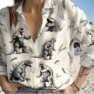 Godzilla Linen Polyester Shirt Small